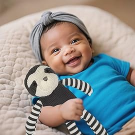 FLUFFYFUN 100% Organic Cotton Baby Toys 7.1 Sloth Stuffed Animal for Newborn (Grey)