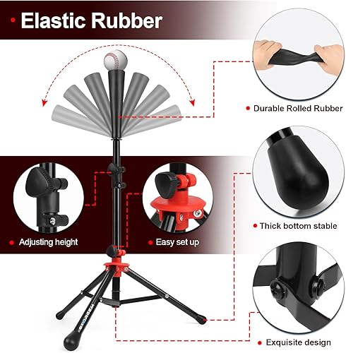 Miniatura 4 de Storgem Red de práctica de béisbol y softbol de 7 x 7 pies, portátil, para bateo, lanzamiento, bateo, red de entrenamiento de béisbol con camiseta