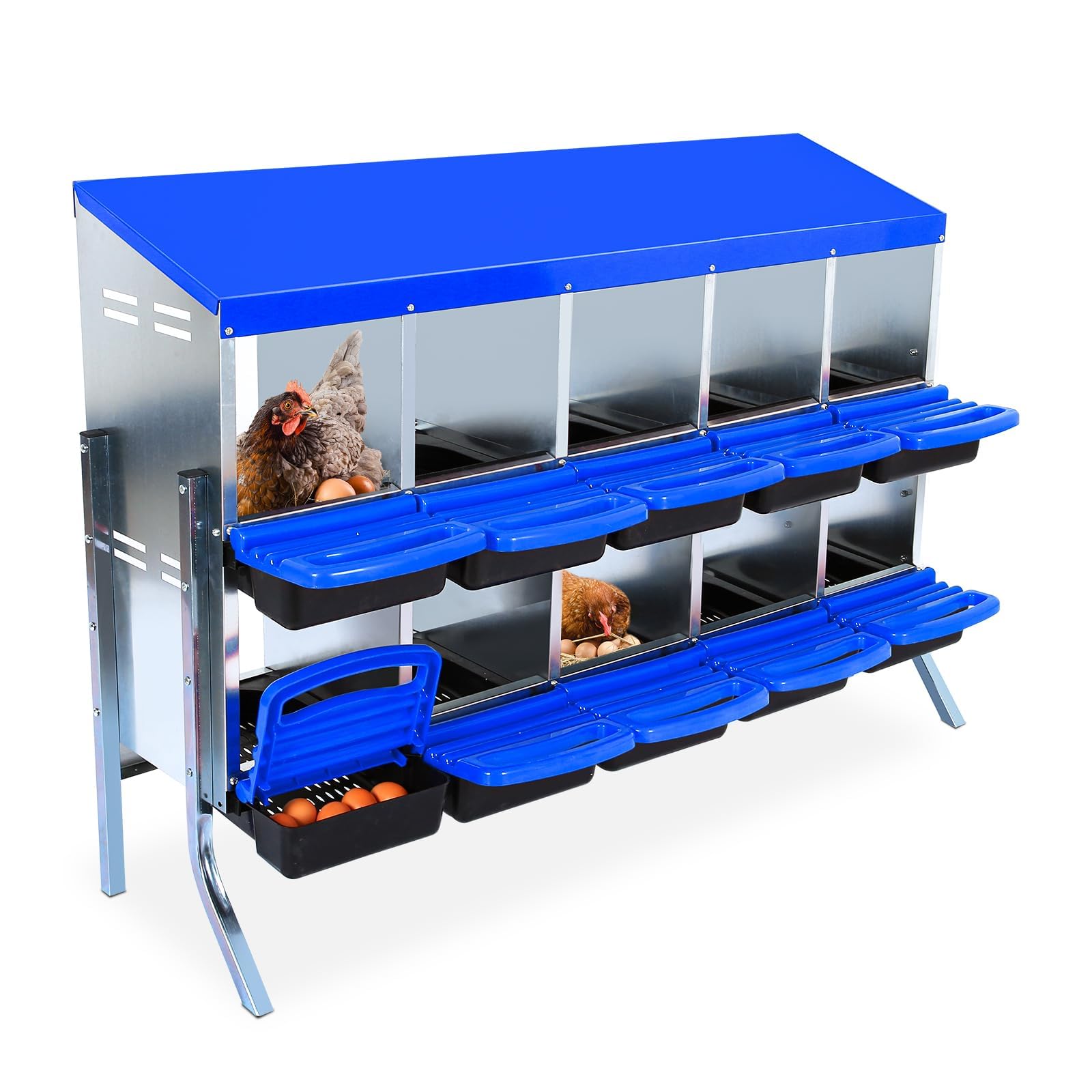 Chicken Nesting Boxes for Chickens, 10 Hole Metal Roll Away Nest Box with Lid Cover for Chicken Coop, Easy Egg Collection and Egg Protection, Hen