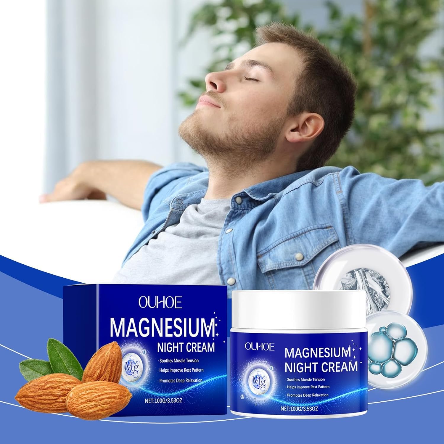 NALACAL Magnesium Cream, Magnesium Oil, Magnesium Cream for Sleep, Body Relaxing Cream, Feet, Soothes Muscle Tension, Rich In Almond oil, Lavender, Vitamin E, Magnesium Lotion for Relaxation, 3.53oz