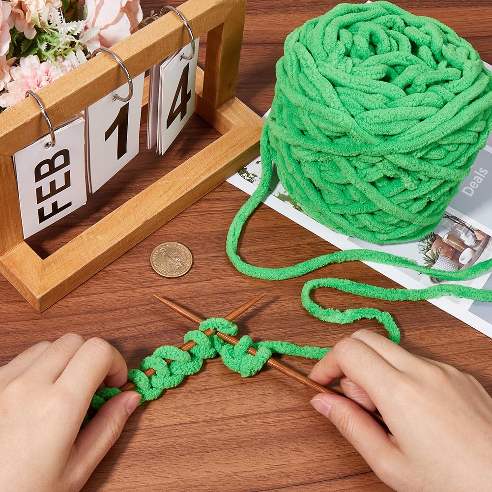CRASPIRE Christmas Green Chenille Chunky Yarn for Crocheting Super Bulky Skein 7mm Thick 3.5oz 72yds Fluffy Soft Bulky Thick Fluffy Fuzzy Soft Velvet Hand Knitting Blanket Weaving DIY Amigurumi - Image 3