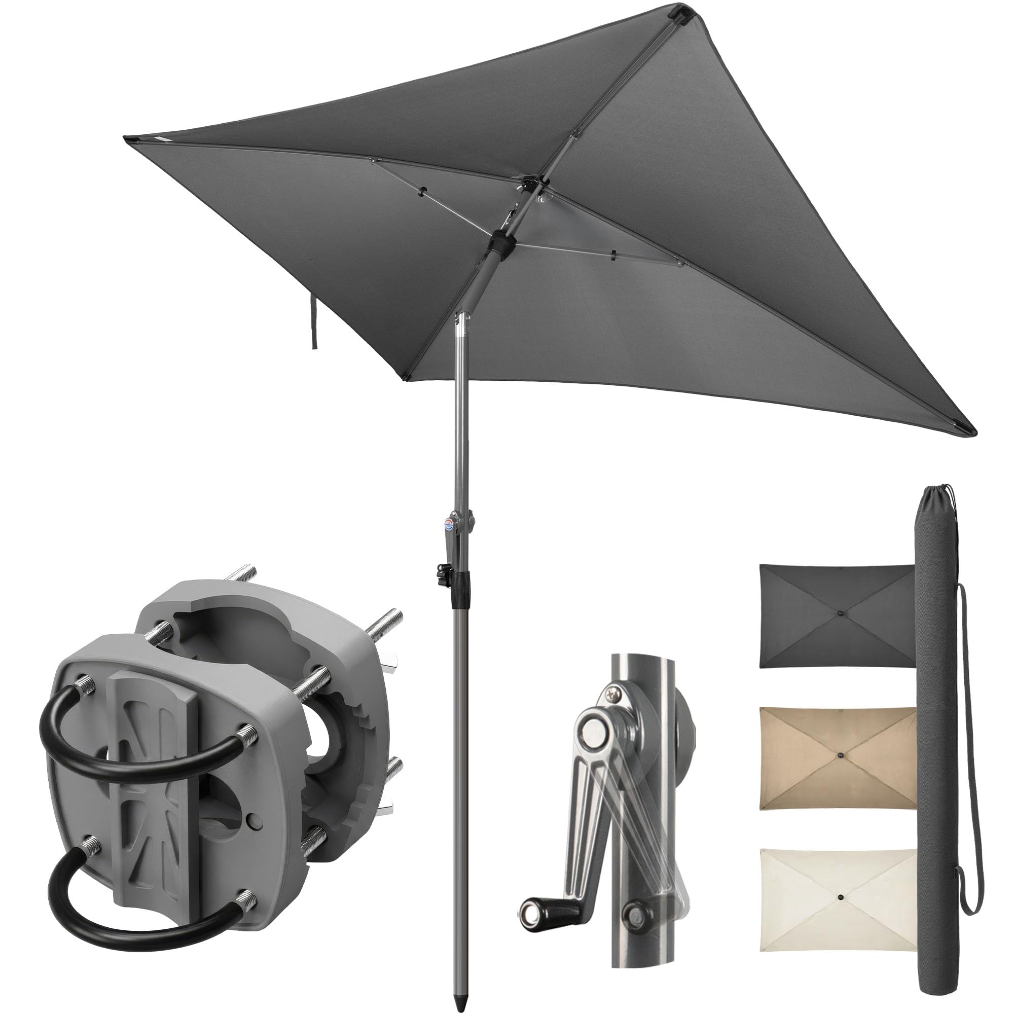 Menz Sonnenschirm Balkon - 3-IN-1 Sonnenschutz Balkon SET UPF 50+ Sonnenschirm rechteckig 200 x 125cm + Sonnenschirmhalter Balkongeländer + Sonnenschirmhülle