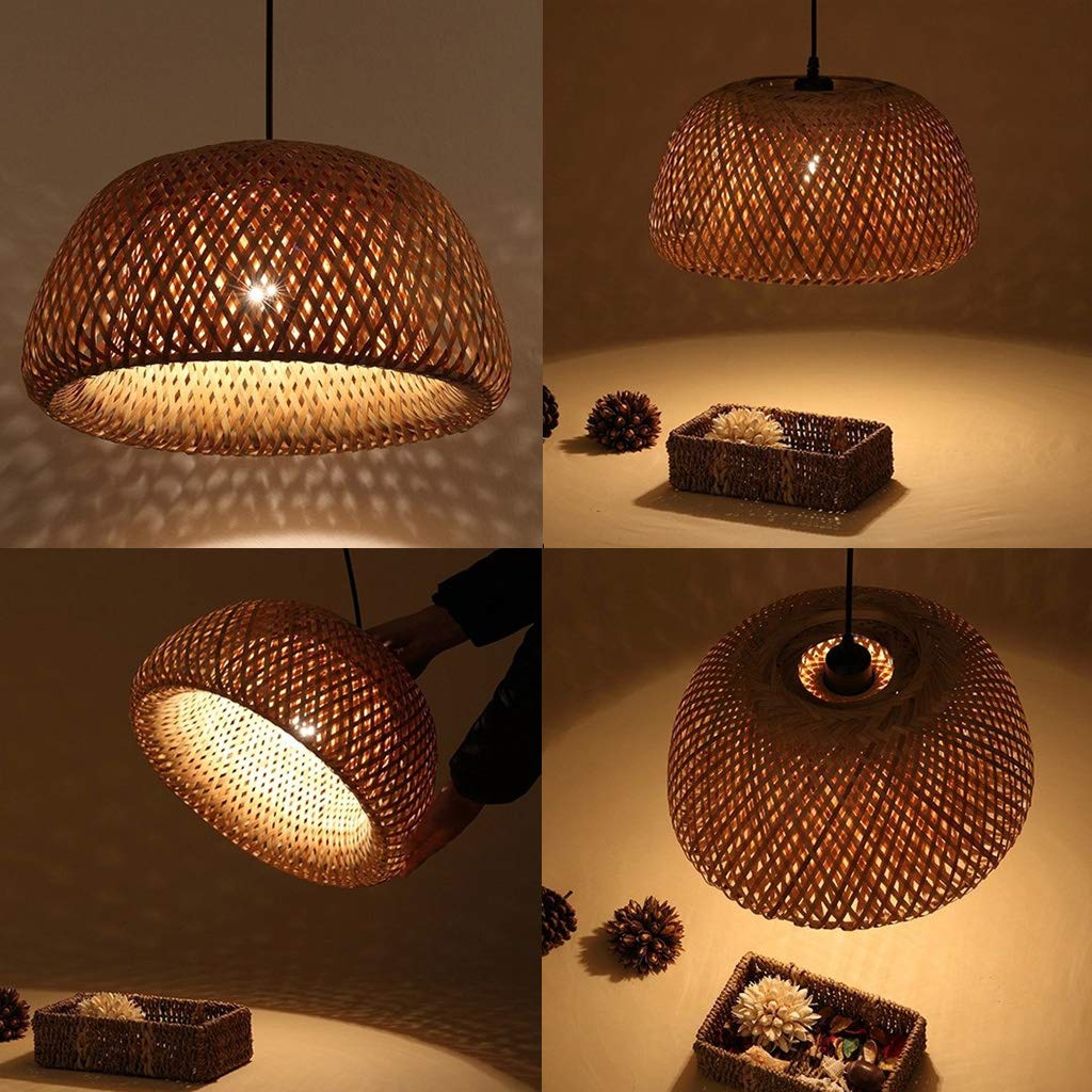 Lustres Vintage Lampe Pendentif Tissé Bambou Rotin Naturel Main Lustre Creative Lampe Suspendue E27 Réglable En Hauteur Lampe Suspension Chambre Restaurant Vivant Plafonnier Café Lumière,60cm