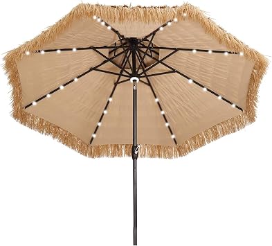 GDY 2 Tiers 32 LED Thatched Tiki Umbrella, Outdoor Patio Beach Umbrellas
