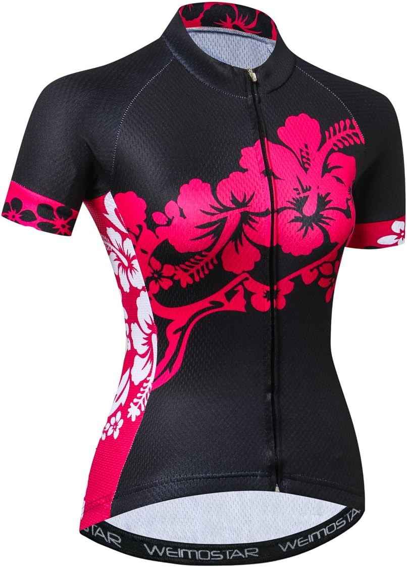 Women Cycling Jersey Short Sleeve Breathable with Pockets Flower