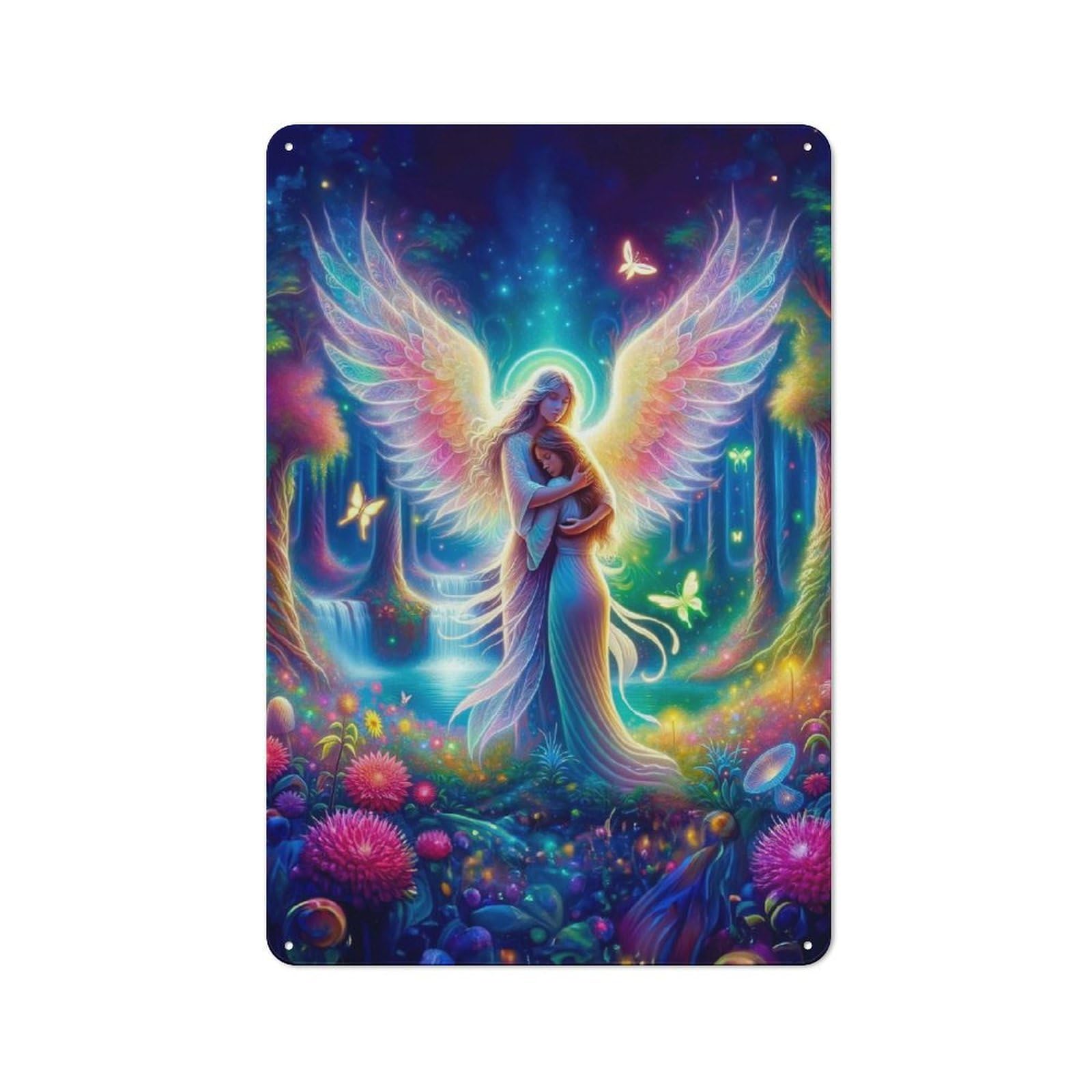 Junmoney Style-1 Angel Hug Cottage Style Metal Wall Decor 30X20cm, Decorative Tin Sign For Cottage, Kitchen, Hallway Or Breakfast Nook