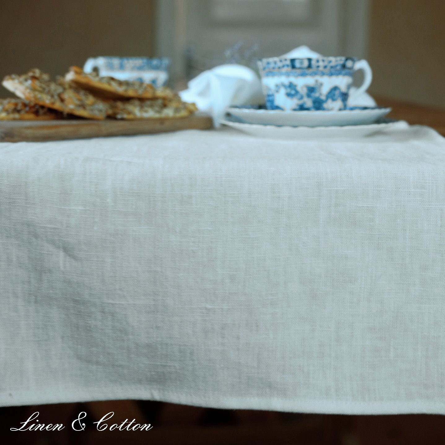 Linen & Cotton - Camino de Mesa de Tela Rustico,100% Lino Natural y Lavado a la Piedra (44 x 180cm, Ecru)