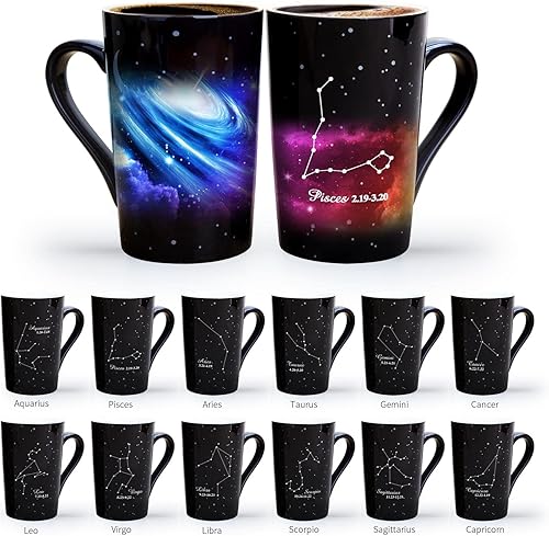 Miniatura 7 de Taza de constelación cambiante de calor de Piscis de 12 onzas, taza de café de Piscis con grabado del horóscopo, taza de cerámica que cambia de