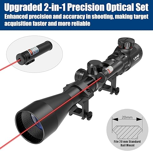 Miniatura 2 de UUQ Alcance de rifle de 3-9 × 40 con láser de pistola, iluminación rojaverde y retícula de telémetro, para caza, airsoft y pistolas de pellets,