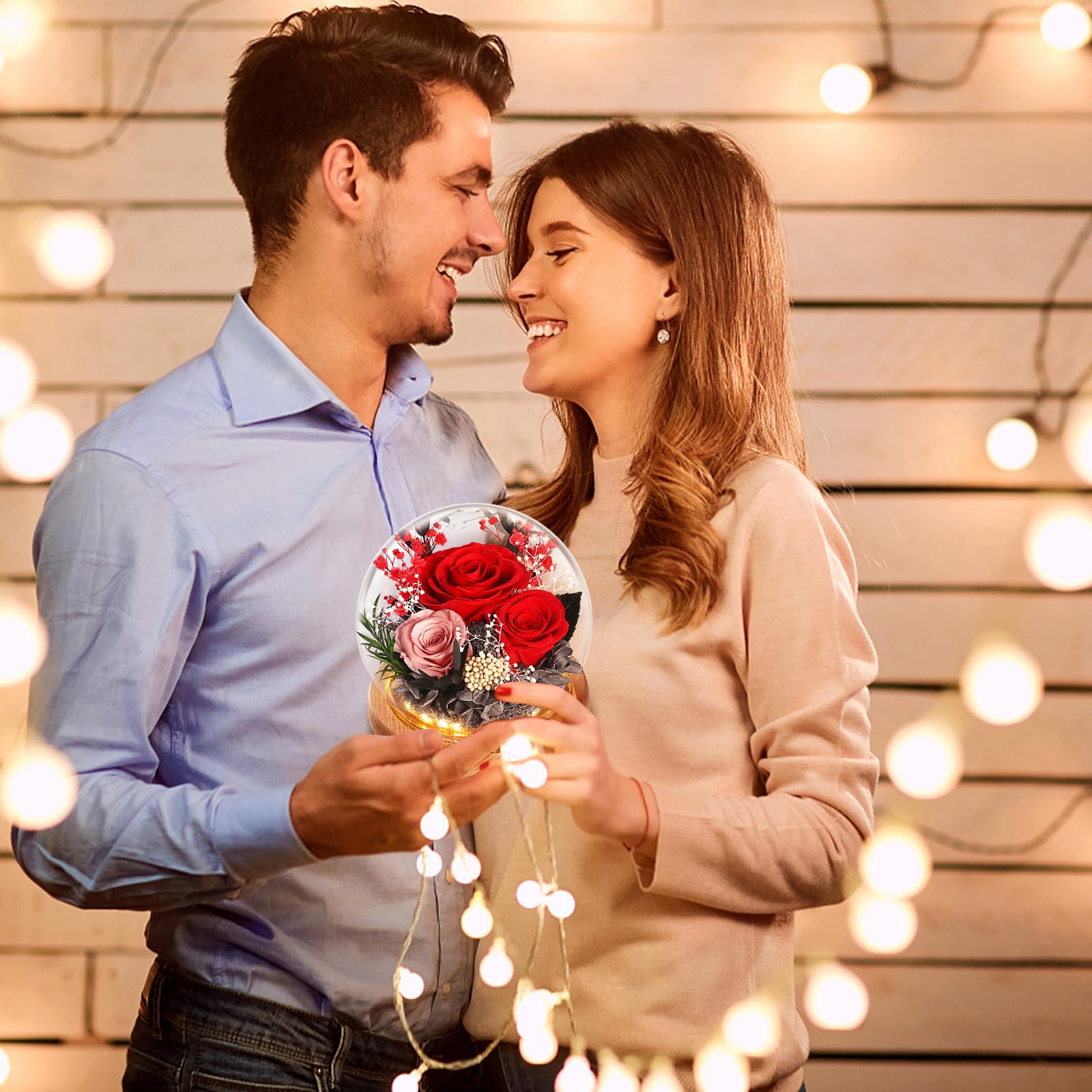 WYRIAZA Rose Eternelle sous Cloche, Idee Cadeau Femme Maman Copine Noel Saint Valentin Fete des Meres Anniversaire Cadeau St Valentin Femme