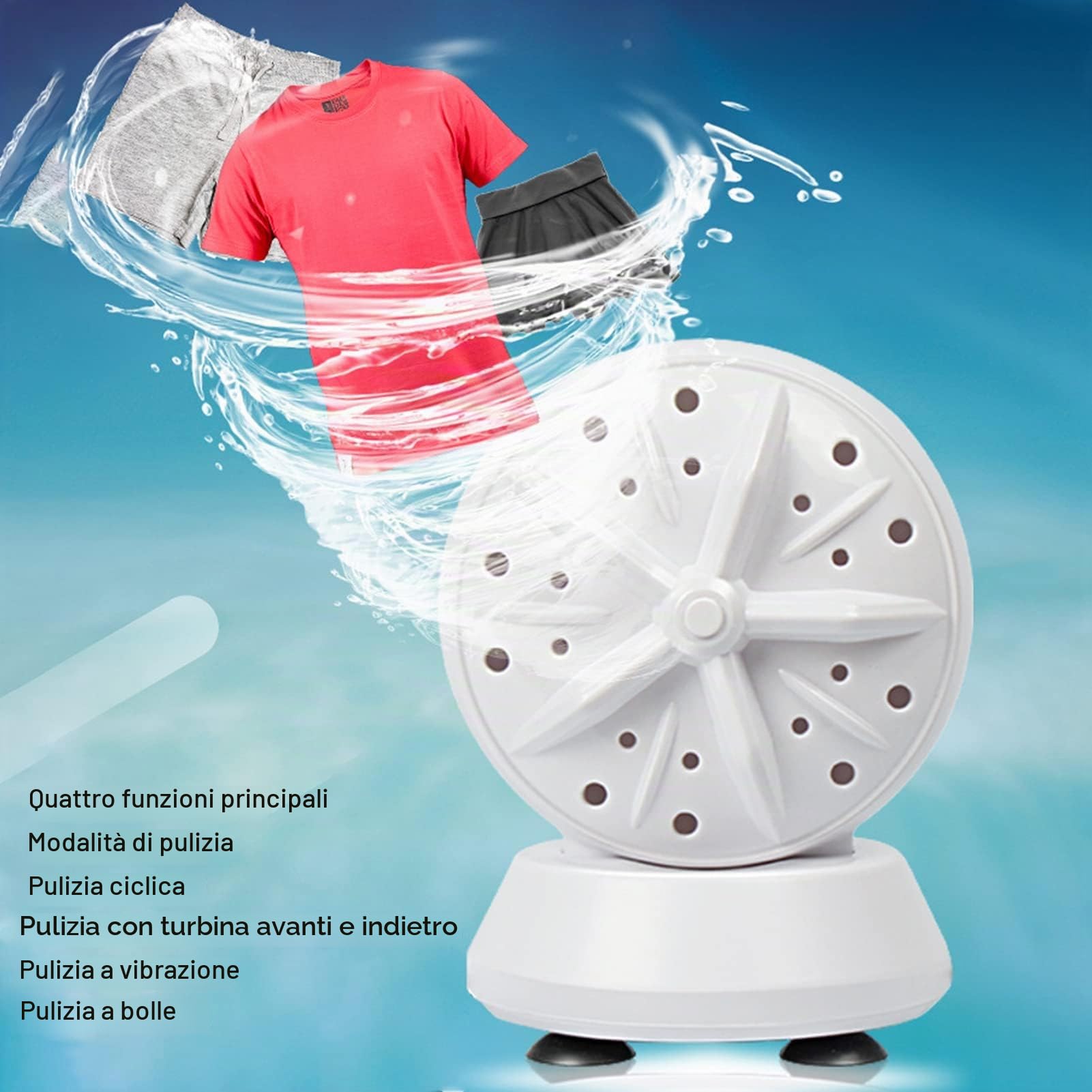 Lavatrice Ad Ultrasuoni, Lavatrice Portatile a Doppia Turbina USB, Lavatrice Domestica Efficiente per la Pulizia di Vestiti per Bambini, Biancheria Intima o Piccoli Oggetti