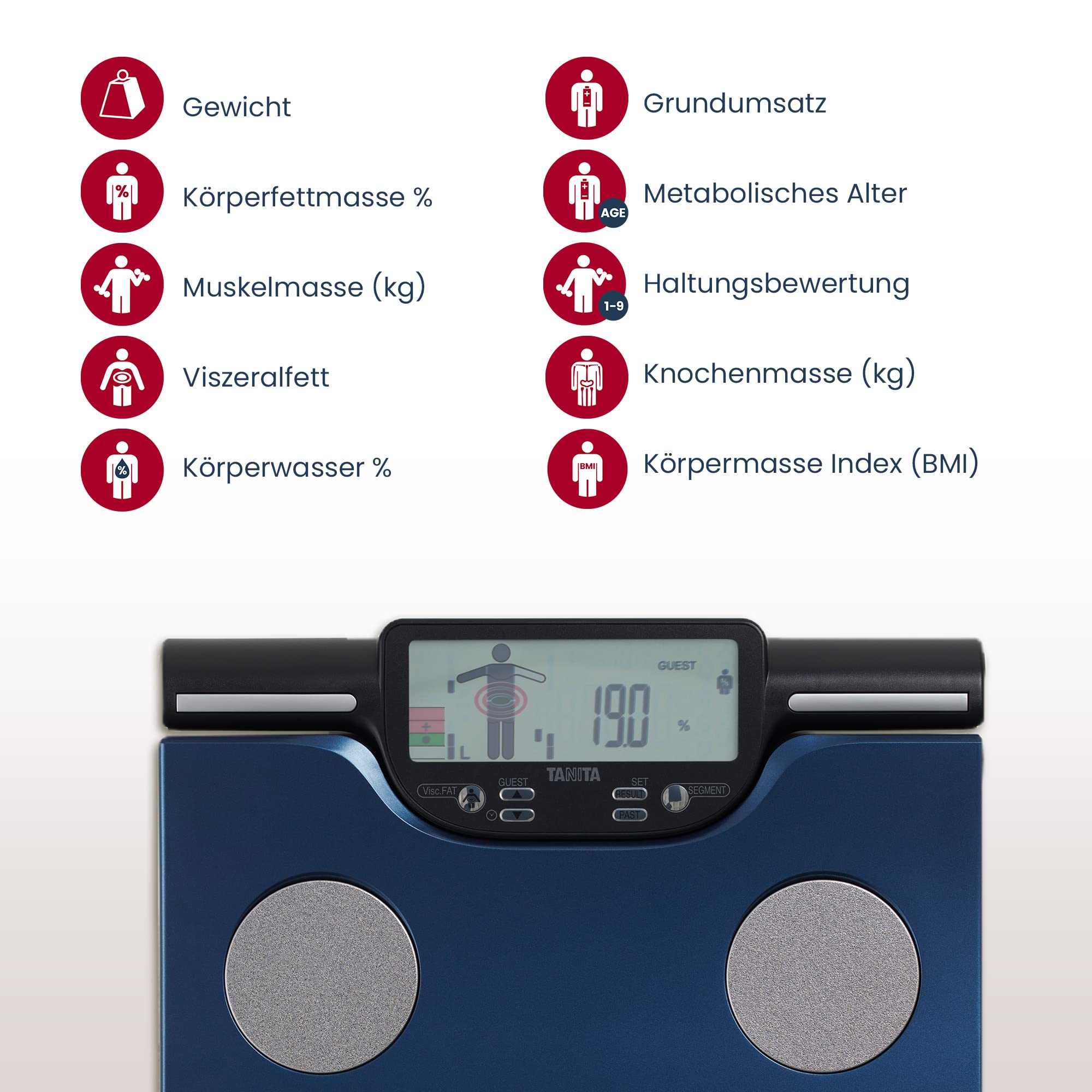 Tanita BC-602 Segmentale Körperanalysewaage Körperfettwaage bis 150kg, Blau