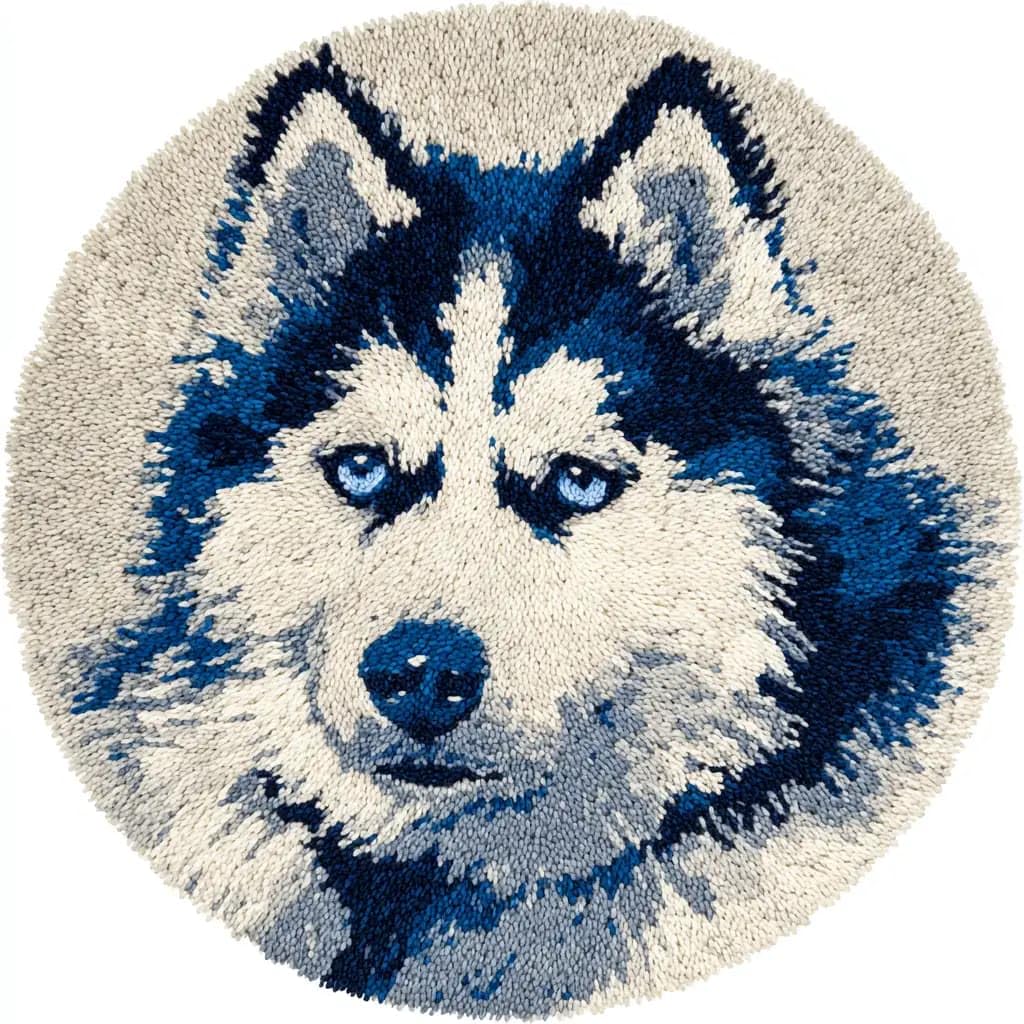 Round Latch Hook Rug Kits Wolf For Adults And Starter 50*50Cm