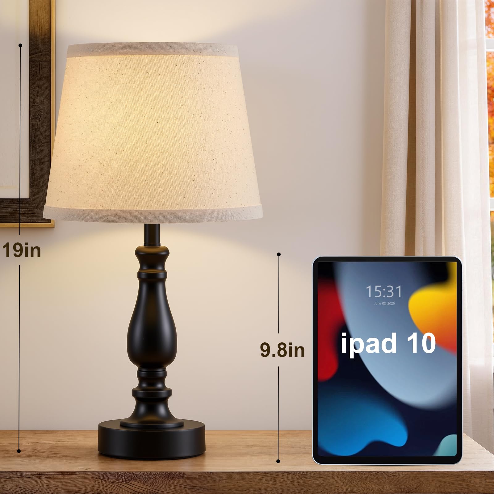 Set di 2 lampade da comodino piccole da 48,3 cm con interruttore rotante, lampade moderne per soggiorno, comodini, lampade da scrivania per casa e ufficio, con paralume in lino per lettura