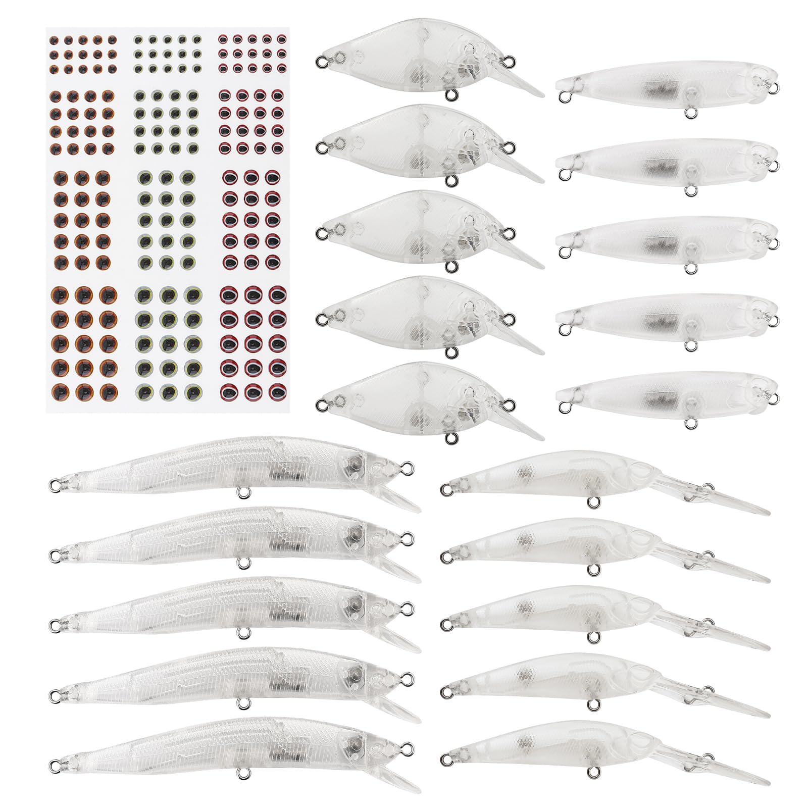 OriGlam Fishing Blanks Lures Kit Unpainted, Topwater Swimbait Crankbait, Lure Blanks Unpainted Fishing Baits with 3D Eyes, Minnow Pooper Pencil Crankbait DIY for Bass Salmon Trout (Blank 3)