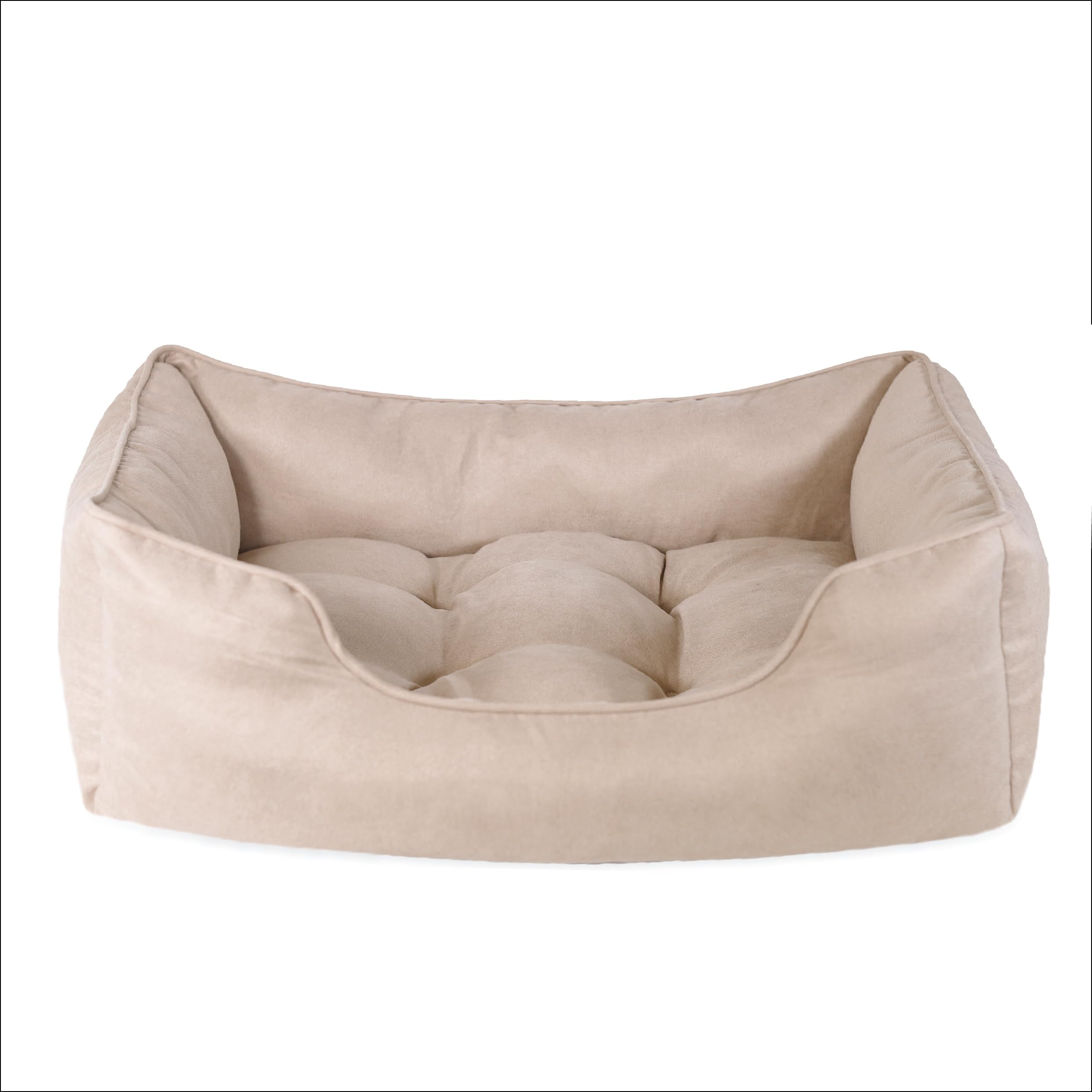 Rosewood Thin Twill Box Dog Bed, Beige, Medium