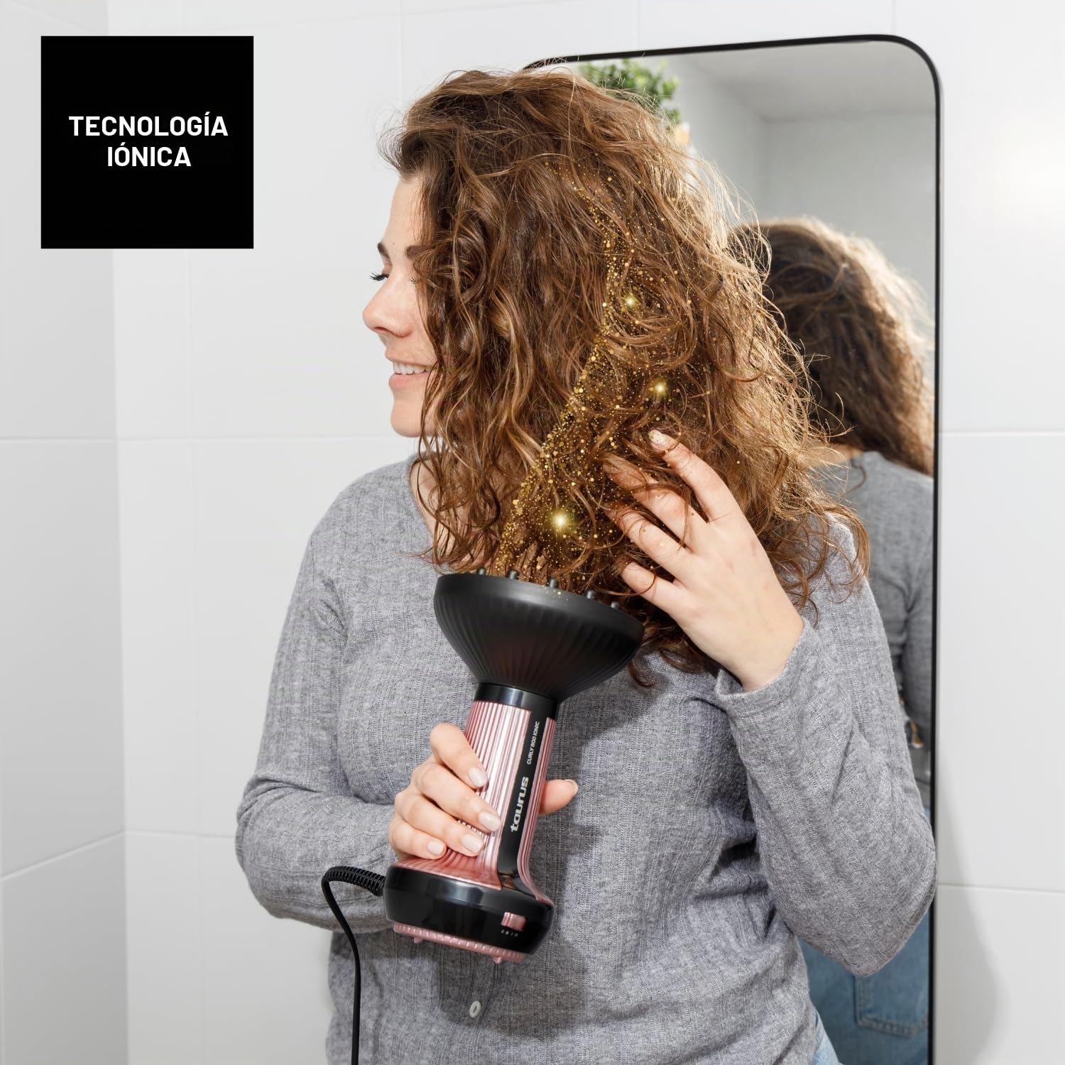 Taurus – Difusor de aire caliente Curly | Para cabello rizado | Ionic Care | Recubrimiento Cerámico | 3 Temperaturas y Velocidades | 800W | Sin efecto encrespamiento | Accesorios