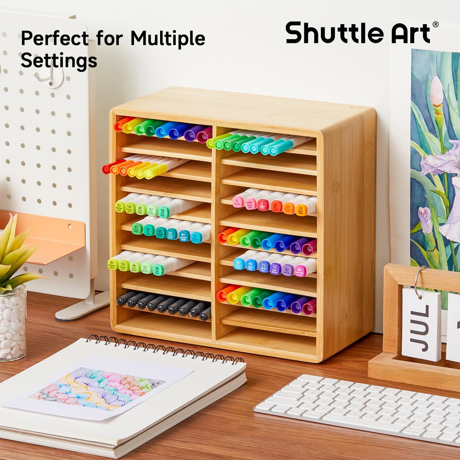 Shuttle Art Marker Organizer, Hold 176 Art Markers, Brush Pens, Pencil Large Holder with 22 Compartments for Home, Classroom, Office Desktop Stationary Storage