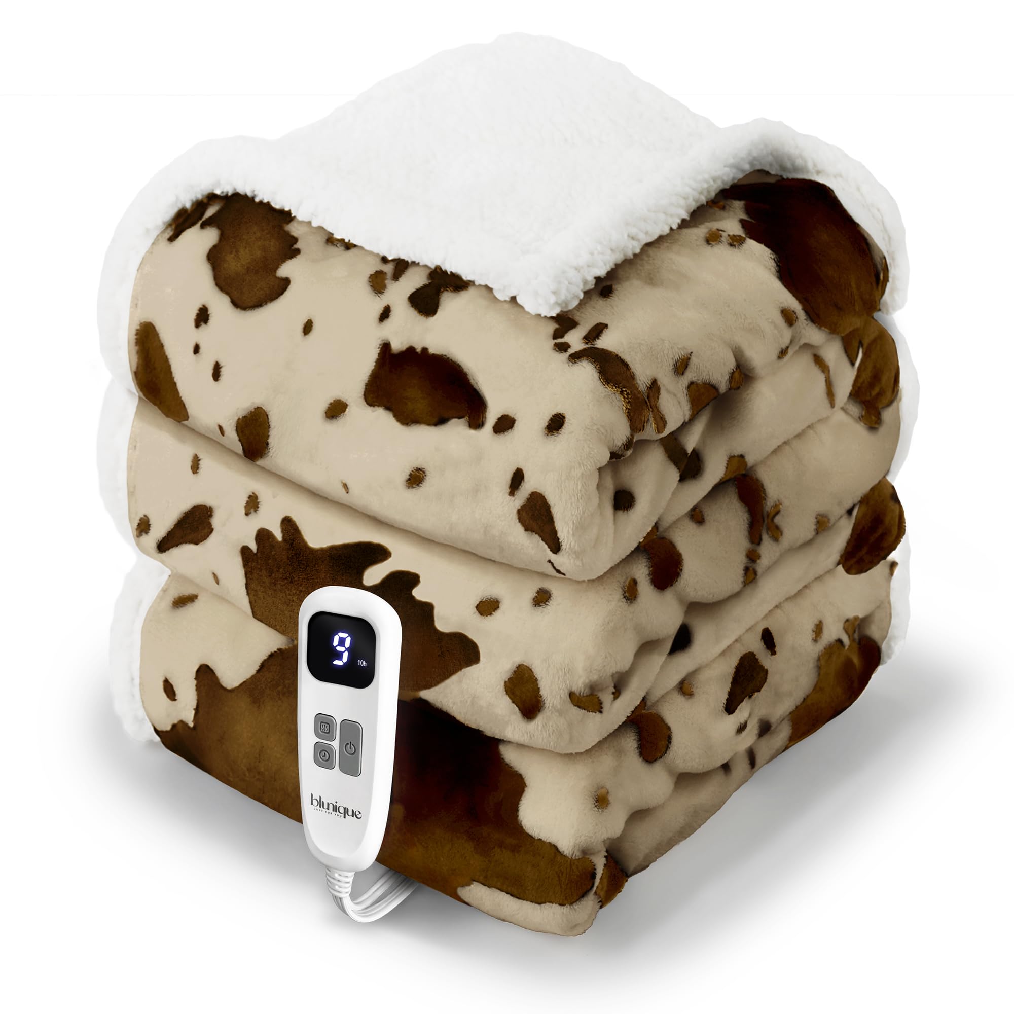 Heated Blanket Full Blanket - Fast Heating Electric Blanket, Soft Heated Throw with 4 Time Settings,10 Heating Settings, Warm Gifts for Women Mom Grandma(72" x 84" Cow Print Apricot)