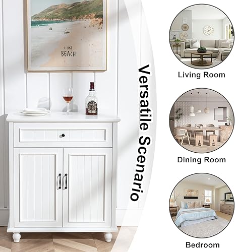 Miniatura 4 de UEV Gabinete de bufé, gabinete de cocina con almacenamiento, aparador blanco con 2 puertas y cajones, mesa de consola de bufé para comedor, cocina y