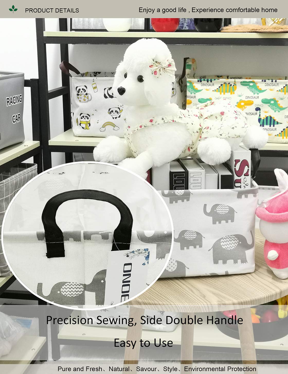 Meuble De Rangement Pour Enfant Avec 7 Compartiments Et 3 Paniers Roses Et 3 Paniers Grisvelours