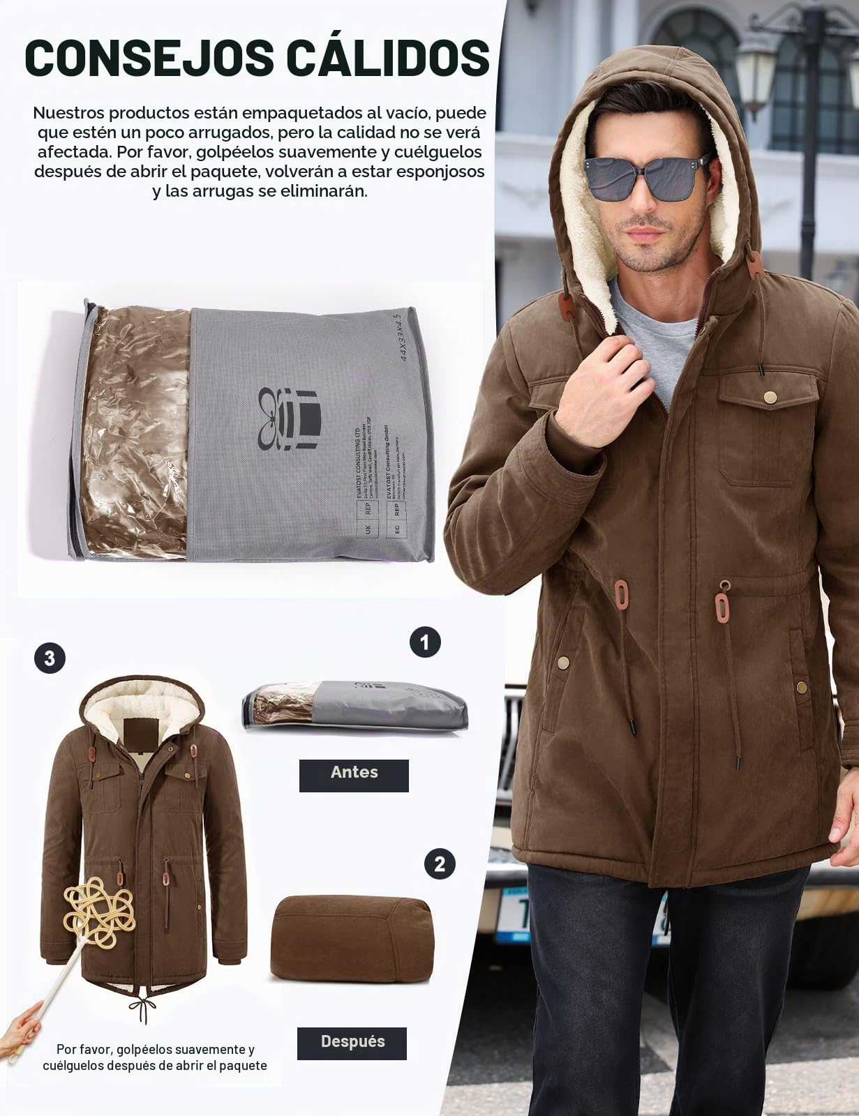 UMIPUBO Parka Abrigo Hombre Invierno Cremallera Chaqueta con Capuche Warm Forro Polar Parkas para Hombre Abrigo a Prueba de Viento
