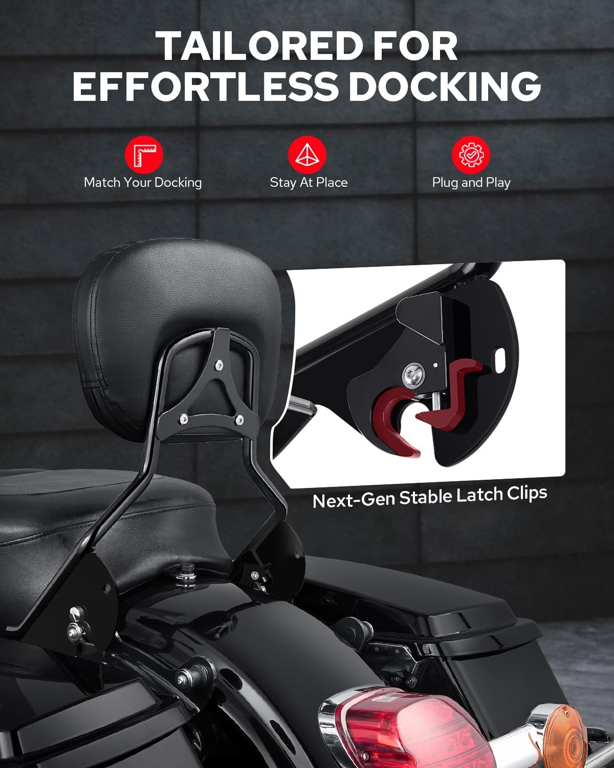 Benlari Passenger Backrest Sissy Bar, Quick Release Rear Detachable Sissy Bar Backrest Compatible with Harley Davidson Street Glide Road King Electra Glide Road Glide 2009-2024, Black