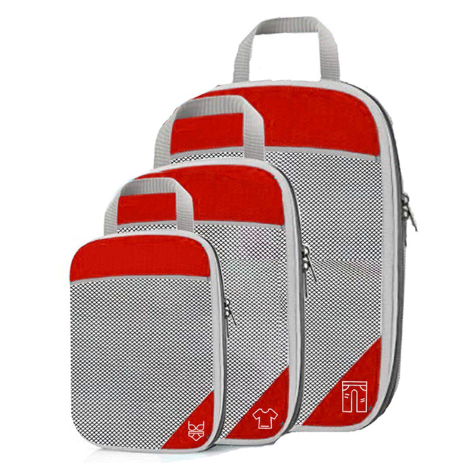 3/6 szt. Kostki do pakowania kompresyjnego Zestaw do przechowywania podróżnego Siatkowy bagaż wizualny z torbą na buty Przenośna lekka walizka Bag-3 szt. Zestaw czerwony