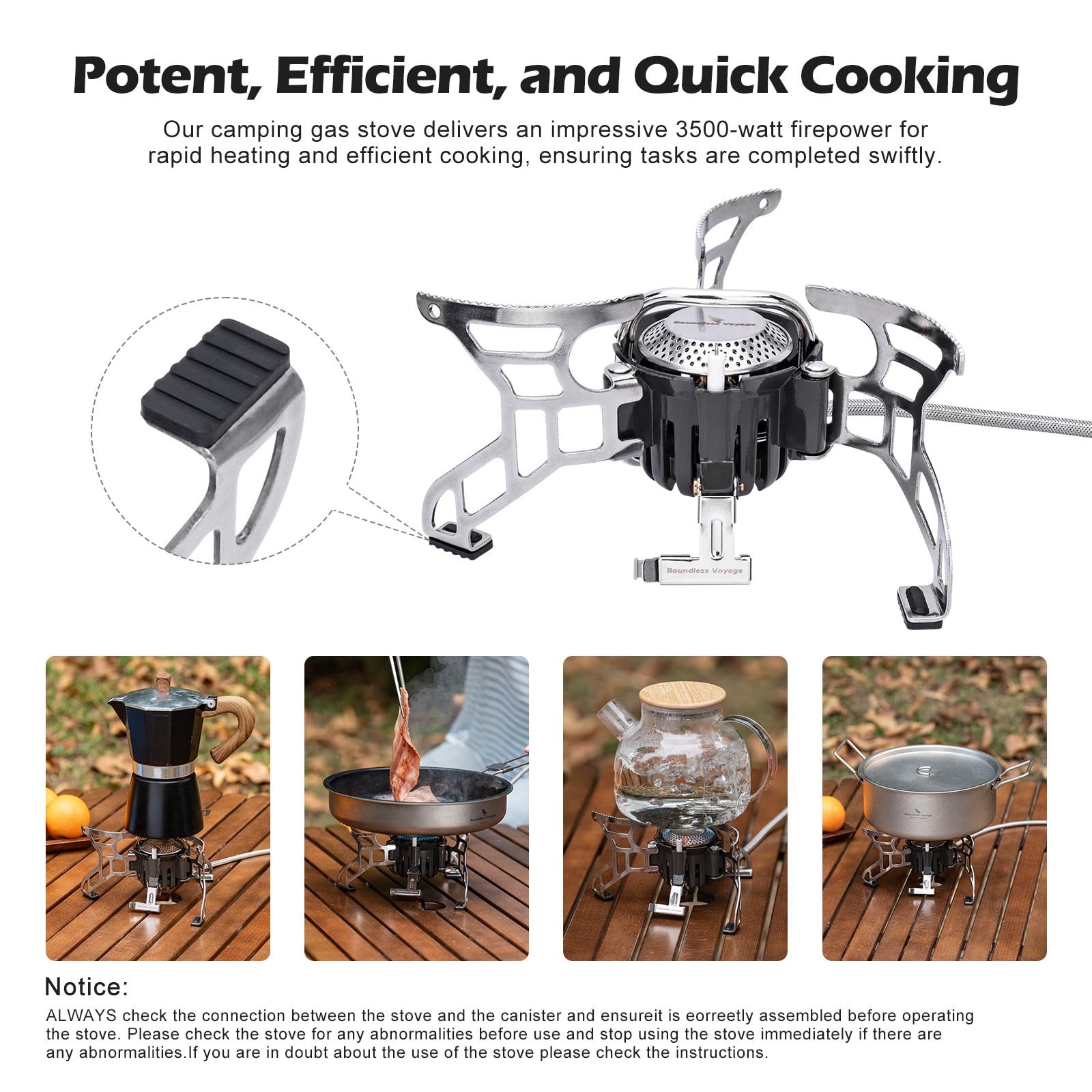 Boundless Voyage High Power Portable Leichtgewicht Gasherd 3500W Piezozündung Adapter Gaskocher Campingkocher für das Kochen im Freien