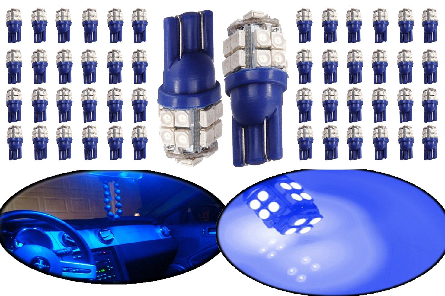 ModIt Modit T10 20-SMD LED Wedge Bulbs W5W 194 168 2825, for Signal Lights, Trunk Lights, Dashboard Lights, Parking Lights, Blue (50 Pieces)