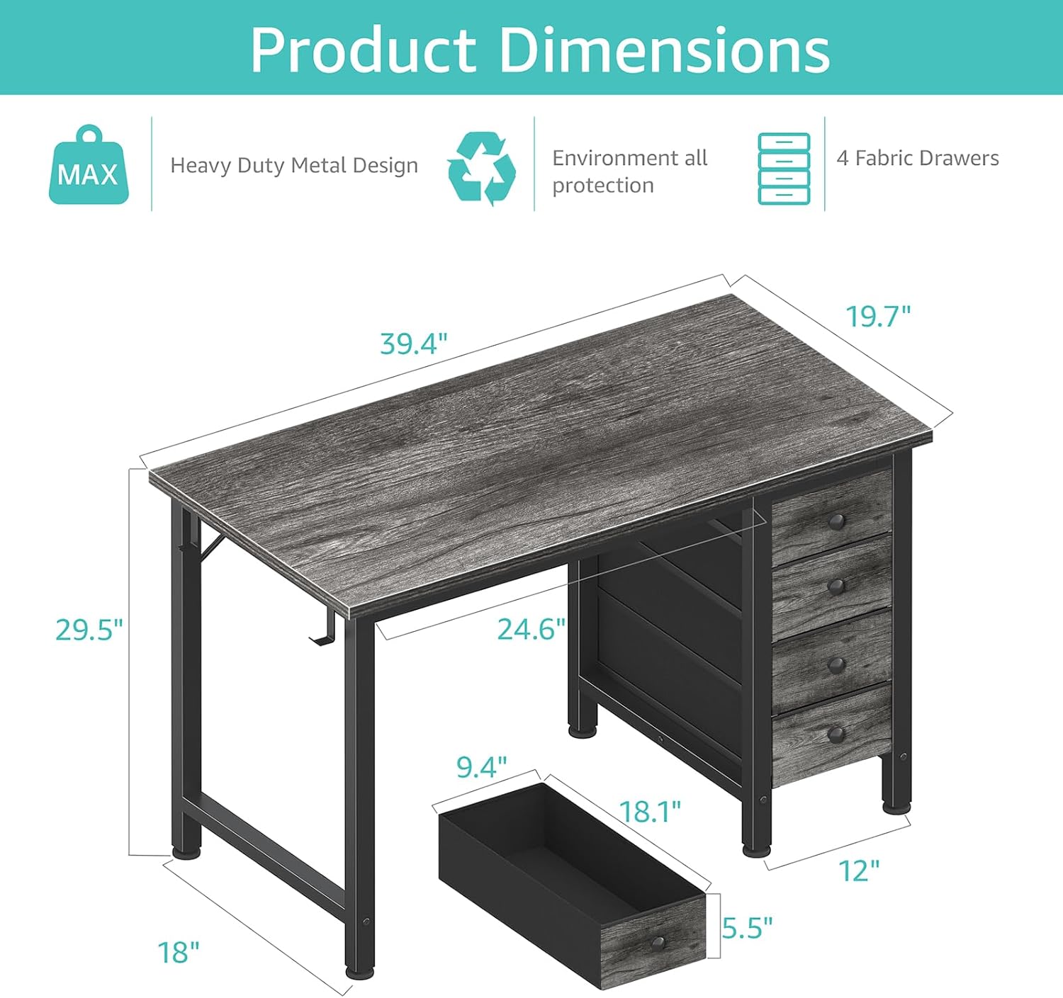 Product dimensions of the Lufeiya Small Gaming Desk