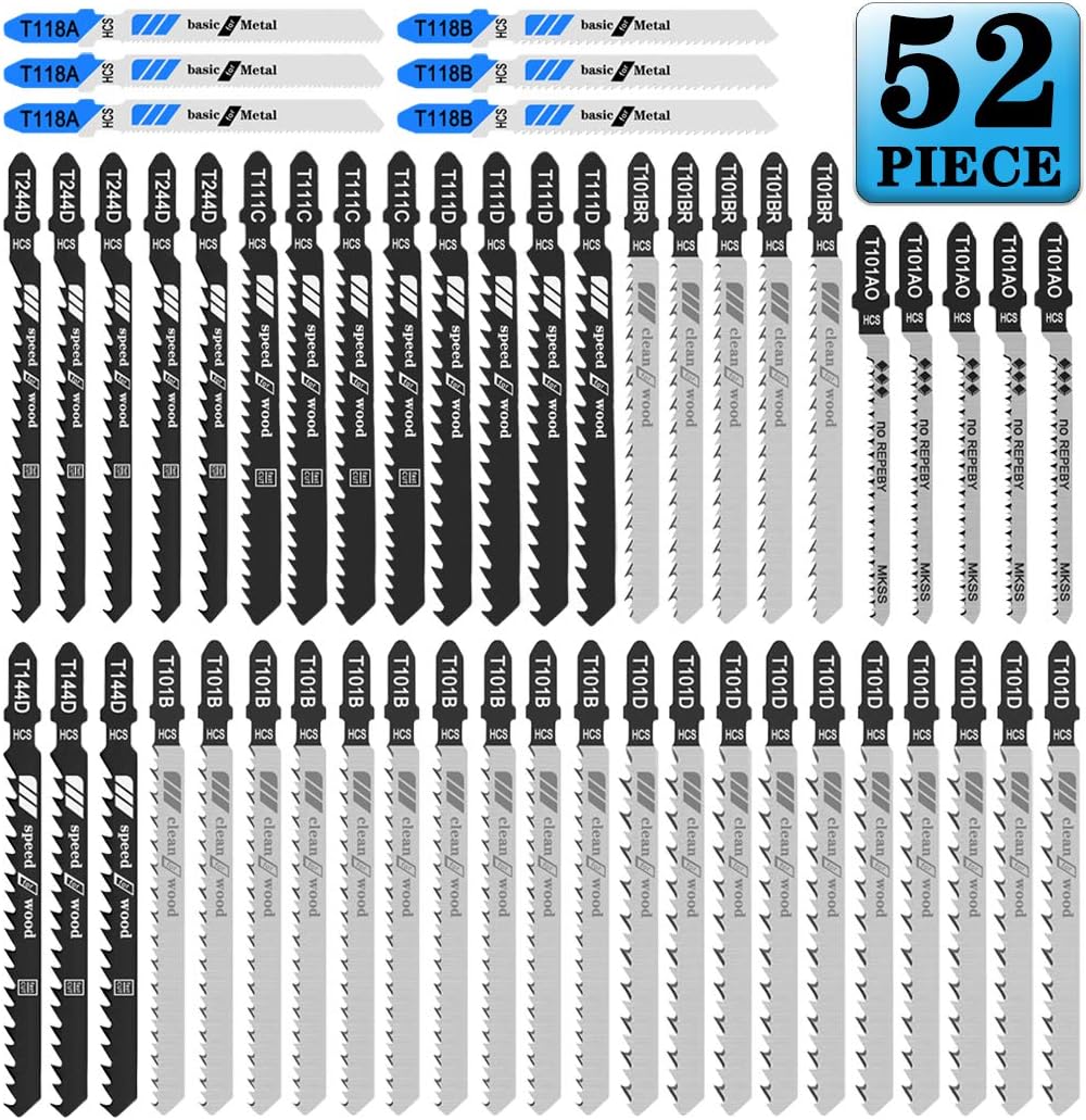 Tanzfrosch Jig Saw Blades for Wood, Plastic and Soft Matel, T-Shank Jigsaw Blades for Woodworking 52PCS