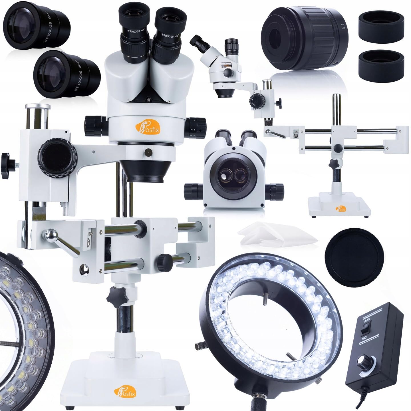 Juego de microscopio estéreo trinocular Jupiter Pro MSJP-T-SDMS1 con 56 luces LED | Ergonómico, 7-45 veces ampliable, giratorio 360°, distancia de trabajo amplia | laboratorio, industria, electrónica