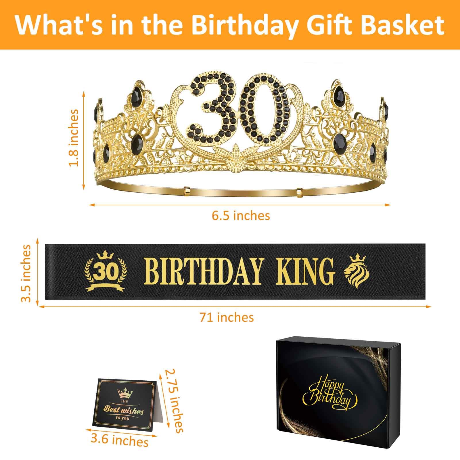 Asija 30th Birthday Gifts for Men, 30th Birthday Decorations for Men, Party Decor Supplies including King Crown & Sash & Greeting Card