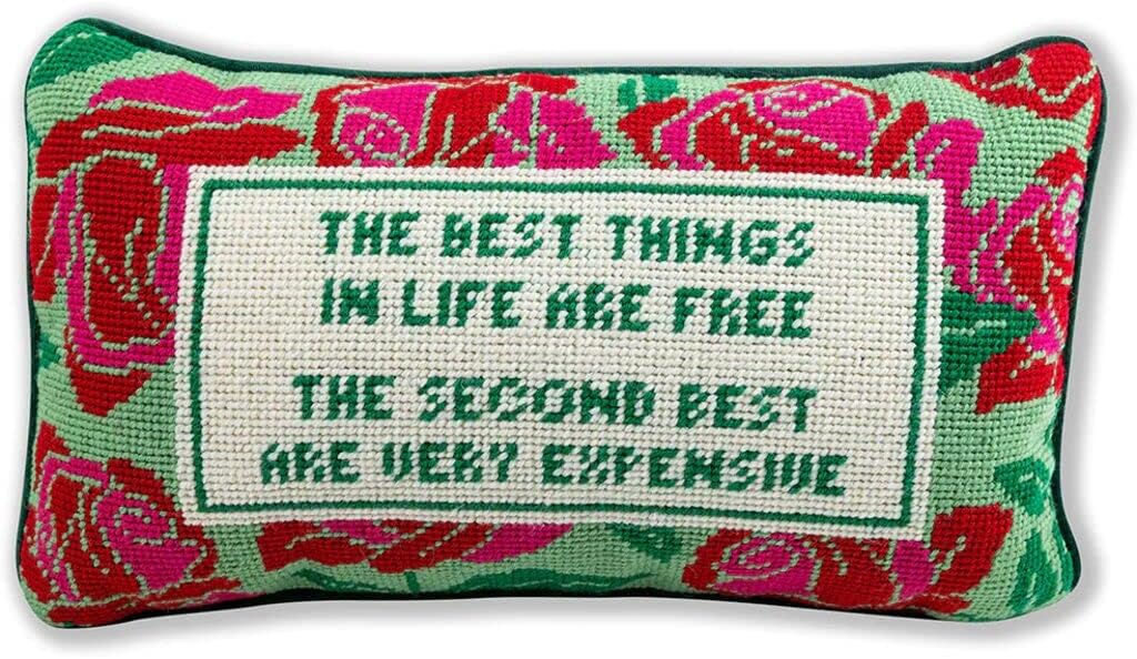 FURBISH Handmade Needlepoint Decorative Throw Pillow - Expensive - 9" x 15" - Small Embroidered Accent Pillow for Bed, Chair, Couch, Sofa - Aesthetic Preppy Home Decor