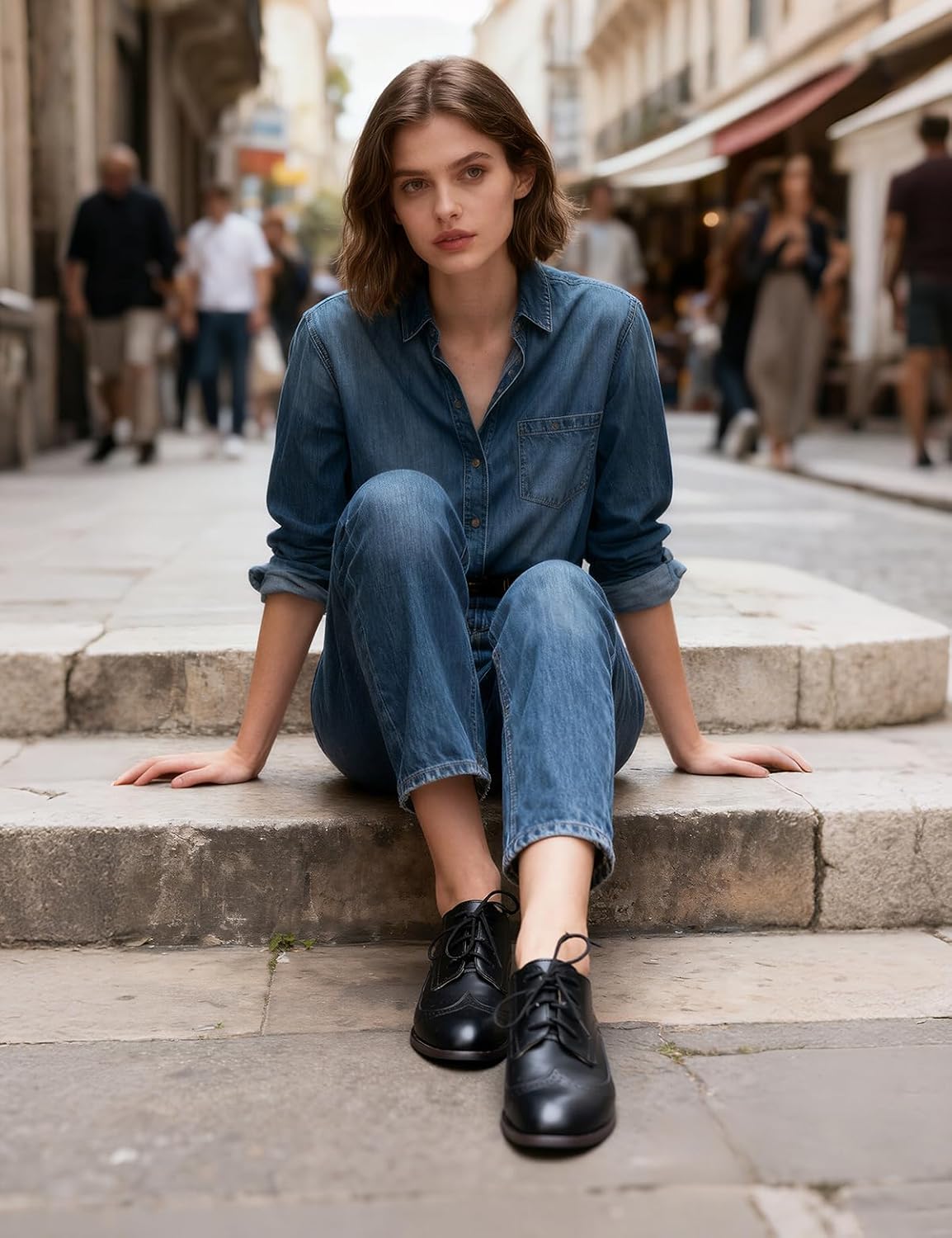 Yremael Women Black Oxfords Lace Up Pointed Toe Classic Business Formal Wingtip Brogue Dressy Shoes - Image 9