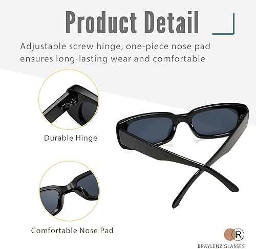 Miniatura 4 de Braylenz Paquete de 2 lentes de sol rectangulares de moda para mujer marco cuadrado estrecho 100 bloqueo UV