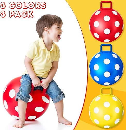 Miniatura 3 de Lewtemi 3 bolas de tolva de lunares con asa para saltar y saltar pelota hinchable juguete con bomba de aire para relevos, carreras, juegos de