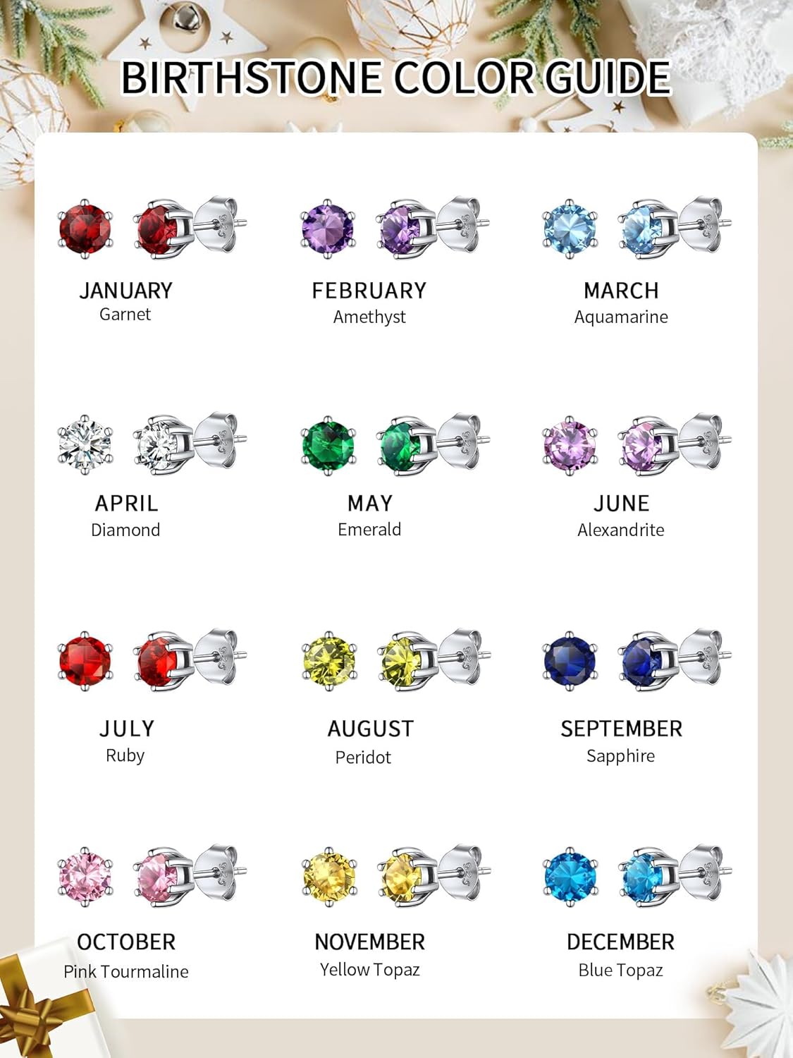 ChicSilver 925 Sterling Silver Earrings Sparkling Heart/Round/Princess Cut Birthstone Earrings for Women Birthday Jewelry with Gift Box - Image 6