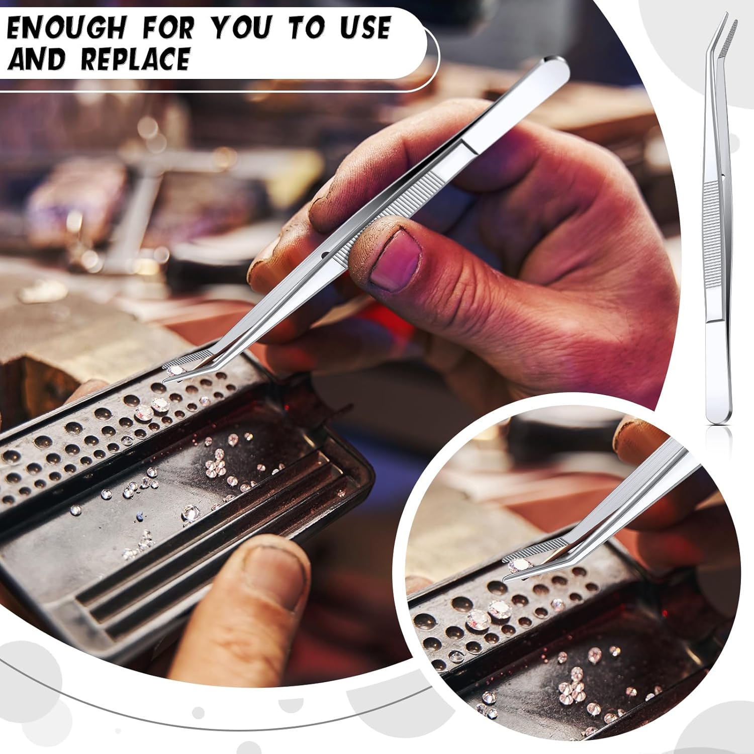 Honoson 48 Pcs Stainless Steel Tweezers for Crafting with Curved Serrated Tip Multipurpose Forceps Sewing Machine Tweezers Bulk (Silver)