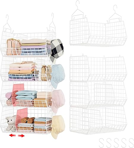 Miniatura 11 de Colgador de armario colgante de 6 niveles con divisores, colgador de almacenamiento plegable de gran tamaño, estante de alambre para armario con 5