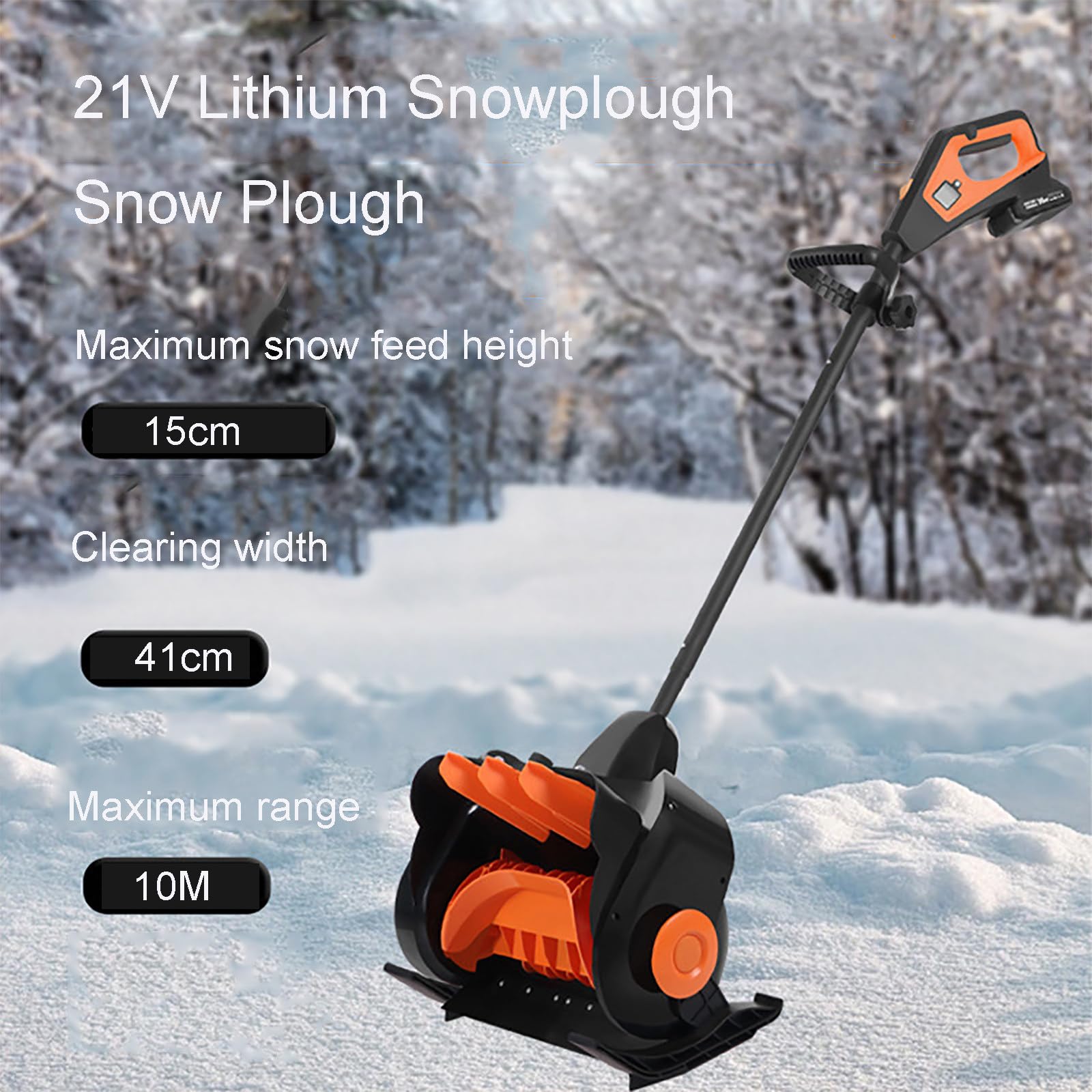 Pelle à neige sans fil – Souffleuse à neige alimentée par batterie 21 V avec poignée avant réglable, largeur de coupe de 40,6 cm pour un déneigement efficace
