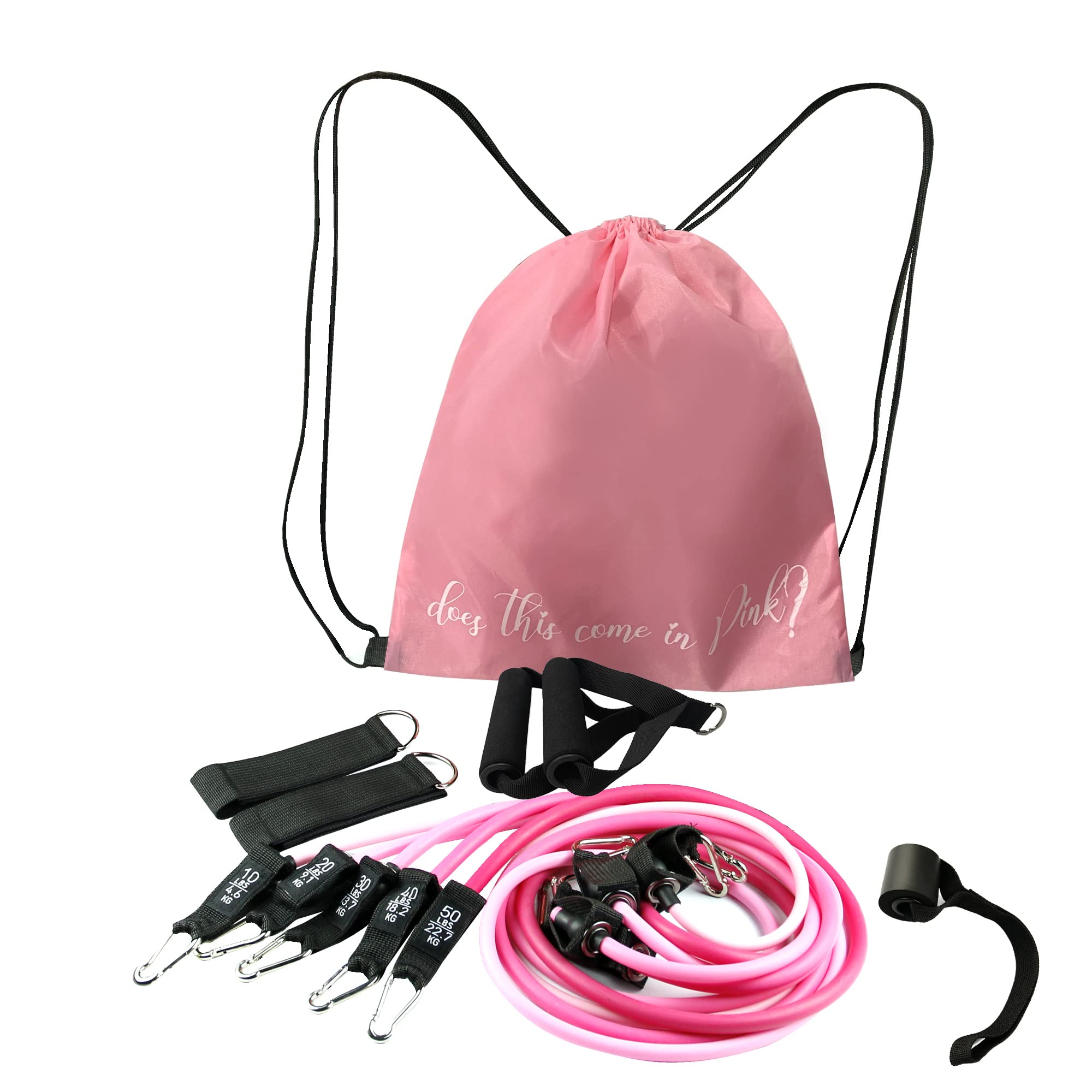 DOESTHISCOMEINPINK Resistance Bands Set - 150lb Total, 13 Pieces With Handles & Ankle Straps