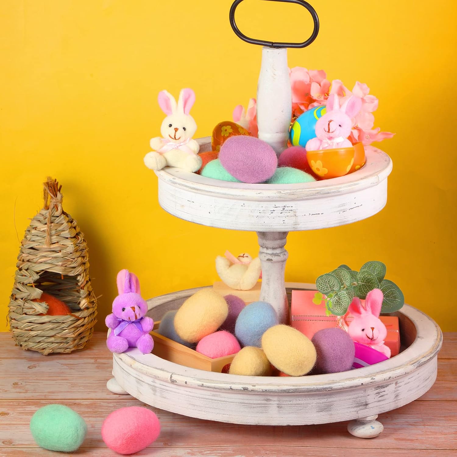 Moukeren 36 Pcs Felted Easter Eggs Decor, Wool Felt Easter Eggs, Pastel Eggs, Colorful Decorative Easter Eggs for Spring Crafts Tree Hanging Ornaments Party Decor, 2.4 In Tall (Pastel Color)