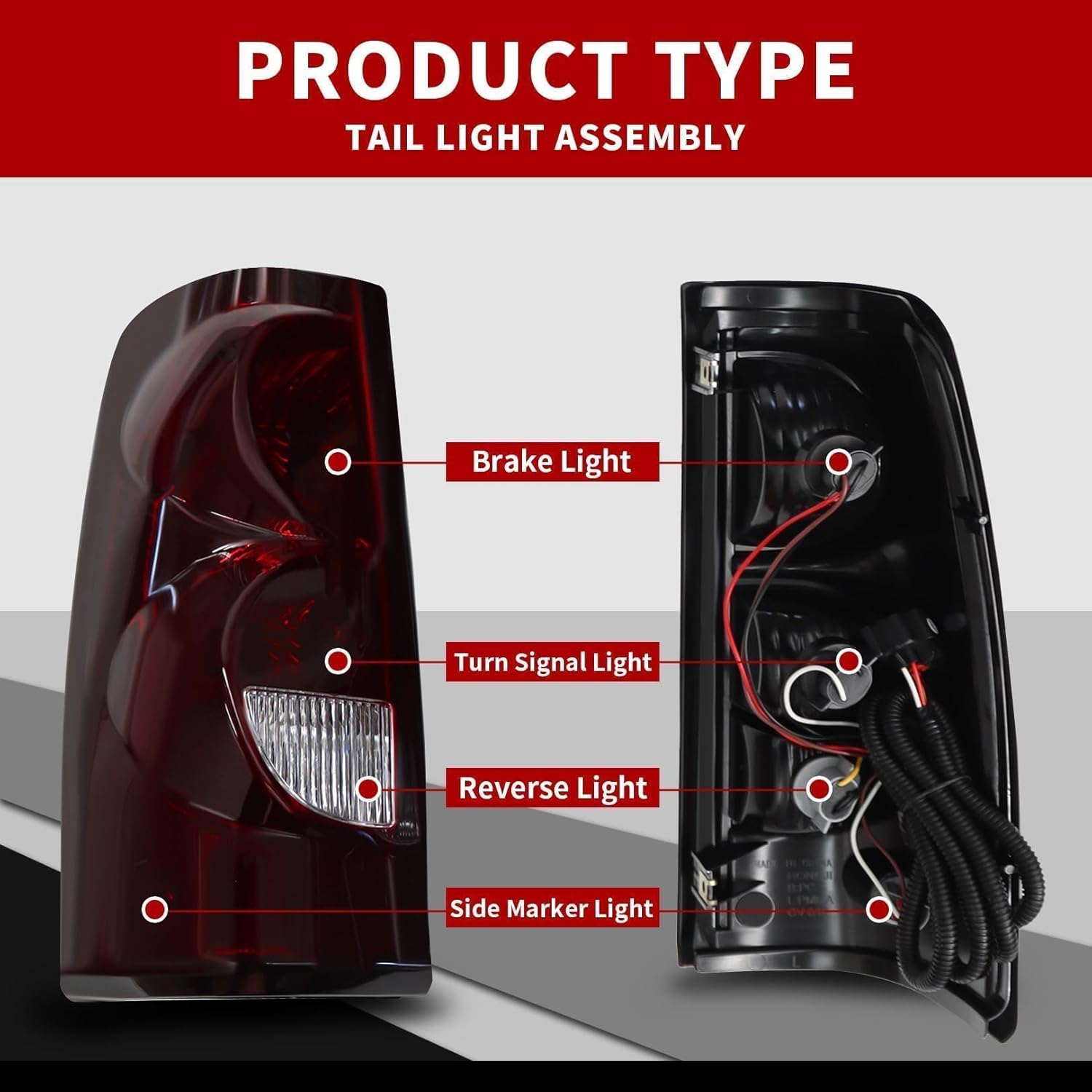 Nakkaa Smoked Red Tail Lights w/Bulbs Assembly Compatible with 2003 2004 2005 2006 Silverado Pickup Black Rear Brake Lamps Taillights Left and Right GM2800174 GM2800161