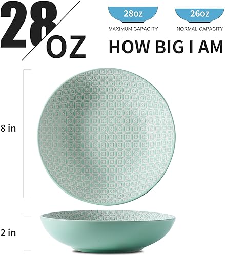 Miniatura 2 de Tazones de sopa grandes de cerámica de 8 pulgadas, cuencos de ramen de 28 onzas de ancho y poco profundos para ensalada, cereales, frutas, pasta,