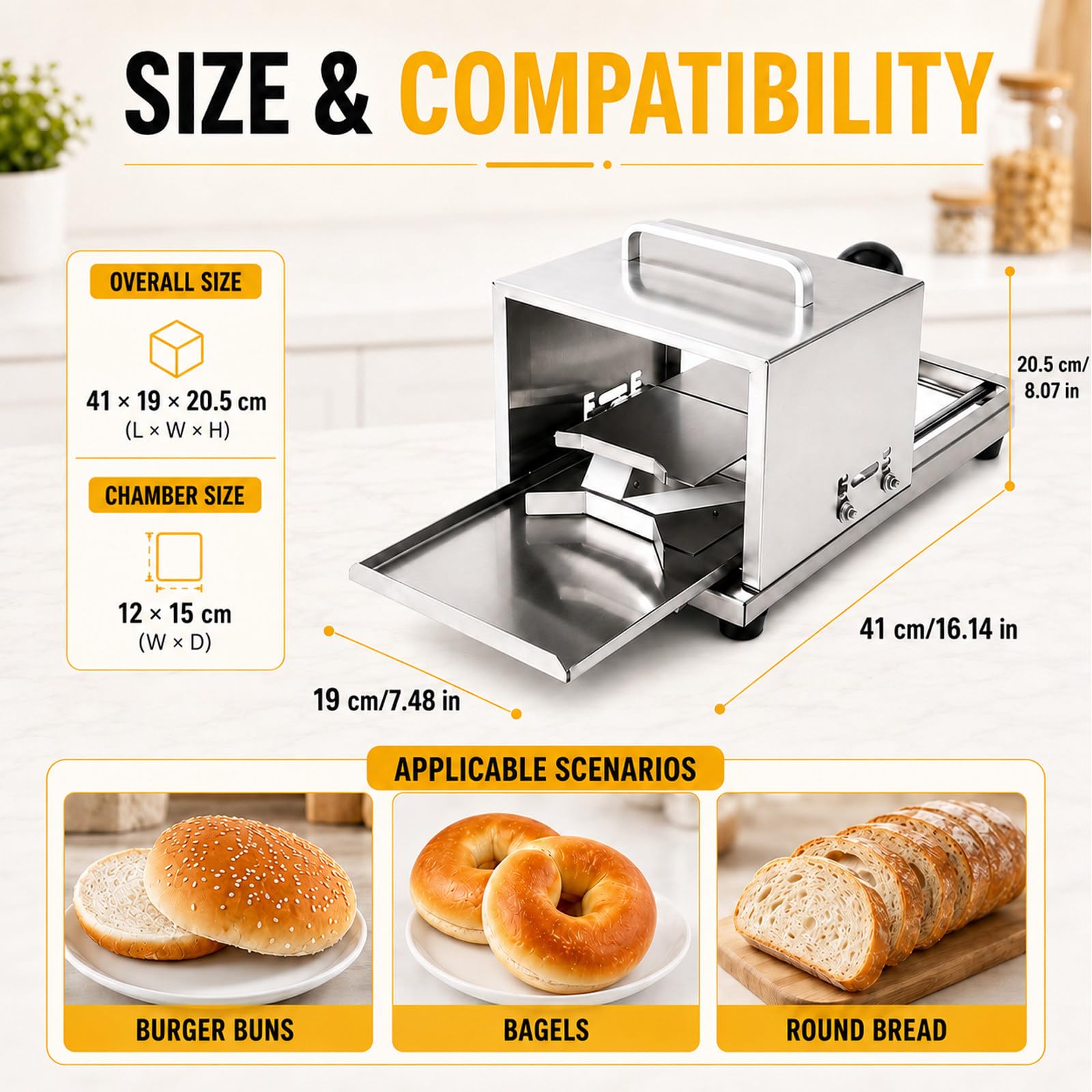 MIAOXIAOLONG Rebanador Manual De Bagel De Acero Inoxidable para Uso Doméstico Y Comercial - Cortador Ajustable con 4 Niveles De Grosor, Apto para Lavavajillas, Panaderos