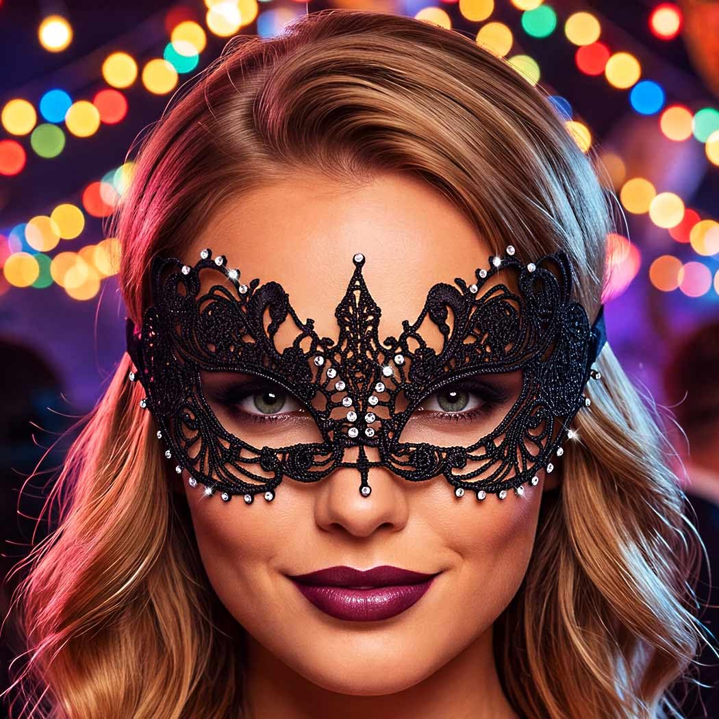 Fashband Lace Masks Rhinestone Masquerade Eye Covers Halloween Costume Carnival Eye Accessory for Women