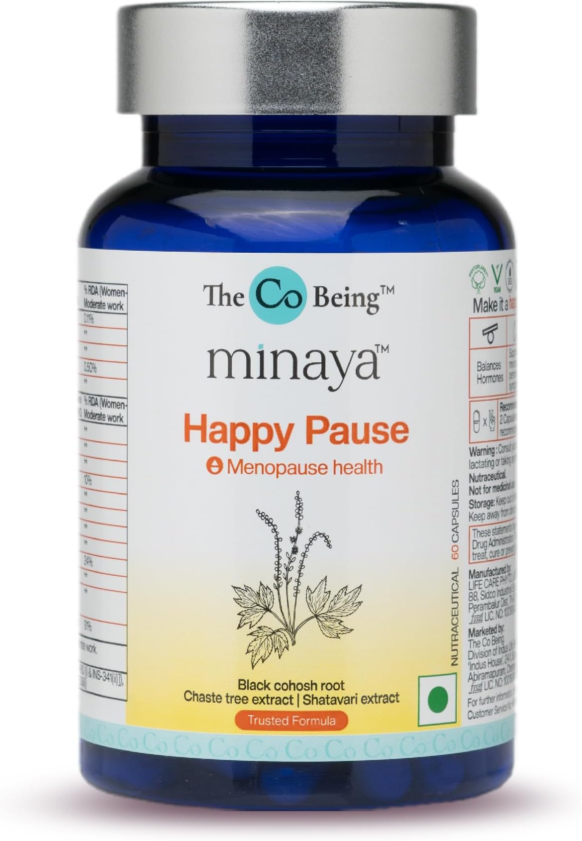 Happy Pause – Menopause Supplements for Women | Natural Relief for Hot Flashes, Hormonal Imbalance & Bone Health | With Evening Primrose, Black Cohosh & Shatavari | 60 Capsules