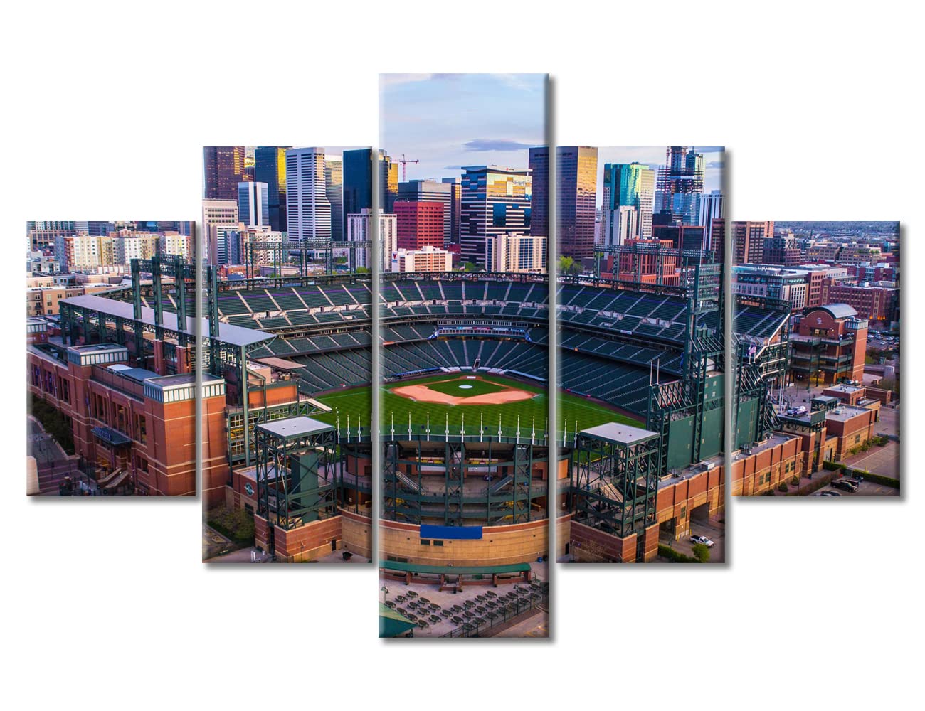 TUMOVO Coors Field Stadium Canvas Paintings Wall Art for Living Room 5 Piece Denver Skyline Cityscape Posters and Prints Baseball Sports Black and White Wall Art Framed Ready to Hang (60" Wx40 H)